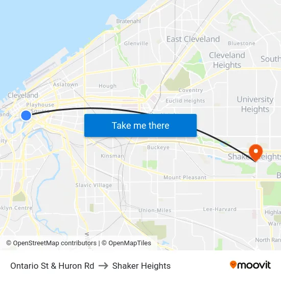 Ontario St & Huron Rd to Shaker Heights map