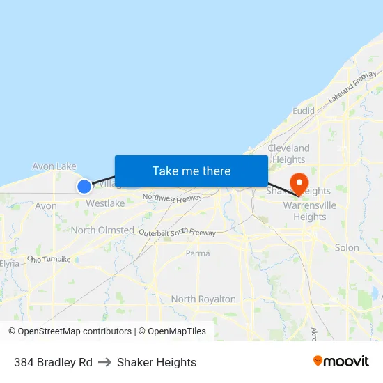 384 Bradley Rd to Shaker Heights map