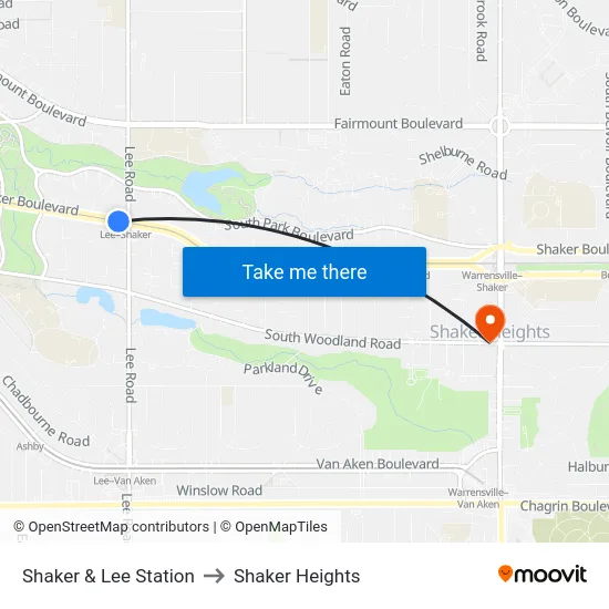 Shaker & Lee Station to Shaker Heights map