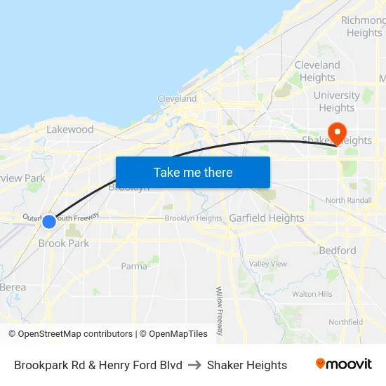 Brookpark Rd & Henry Ford Blvd to Shaker Heights map