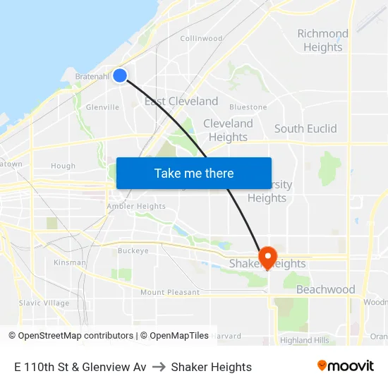 E 110th St & Glenview Av to Shaker Heights map
