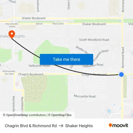 Chagrin Blvd & Richmond Rd to Shaker Heights map