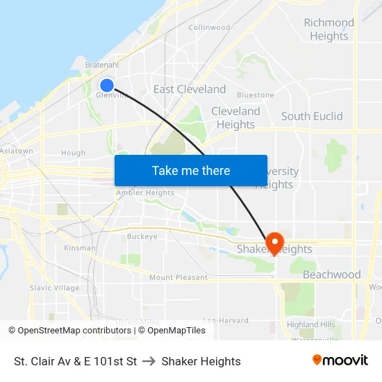 St. Clair Av & E 101st St to Shaker Heights map