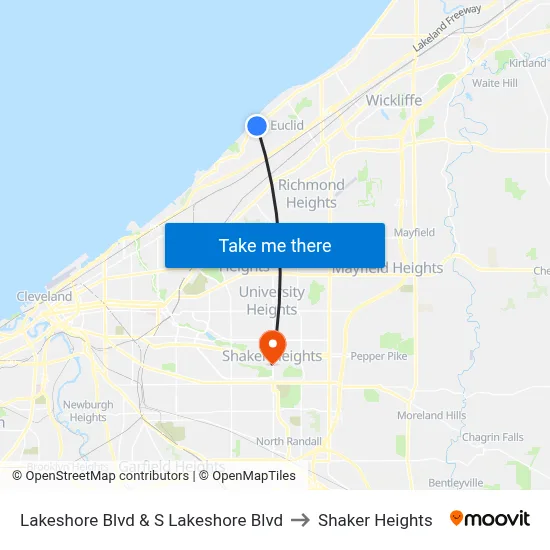 Lakeshore Blvd & S Lakeshore Blvd to Shaker Heights map