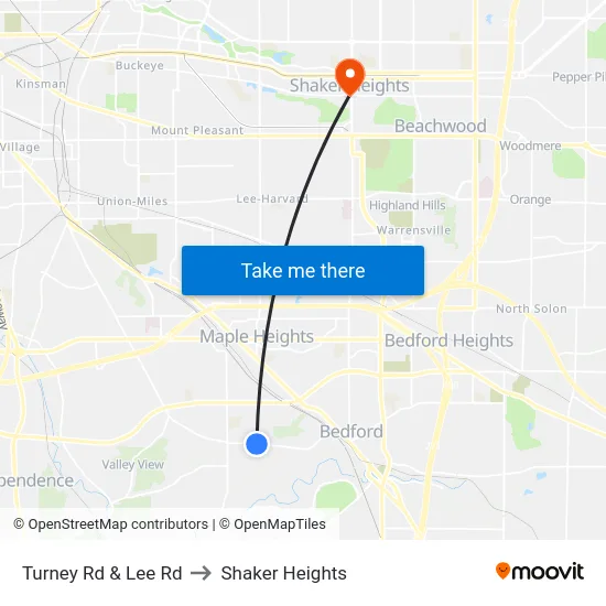 Turney Rd & Lee Rd to Shaker Heights map