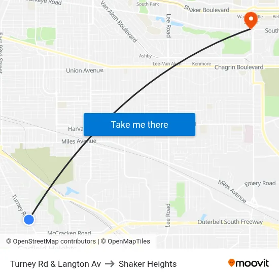Turney Rd & Langton Av to Shaker Heights map