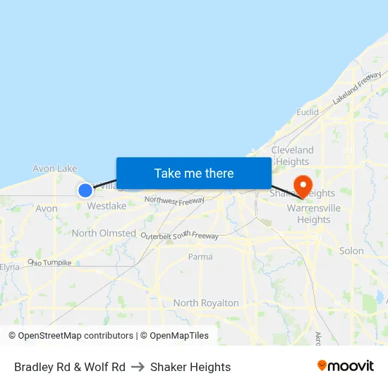 Bradley Rd & Wolf Rd to Shaker Heights map