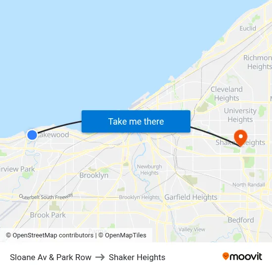 Sloane Av & Park Row to Shaker Heights map