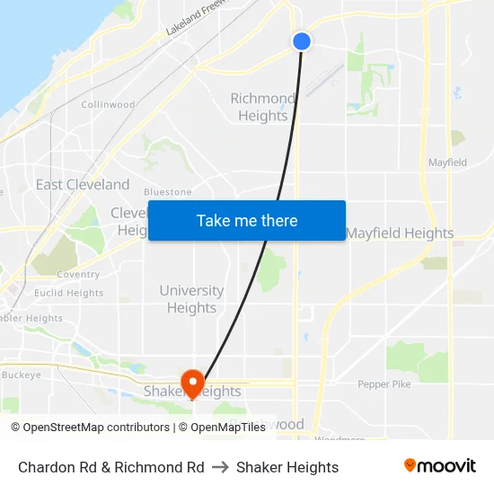 Chardon Rd & Richmond Rd to Shaker Heights map