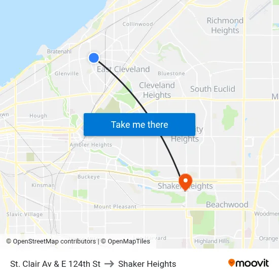 St. Clair Av & E 124th St to Shaker Heights map