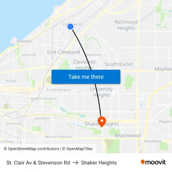 St. Clair Av & Stevenson Rd to Shaker Heights map