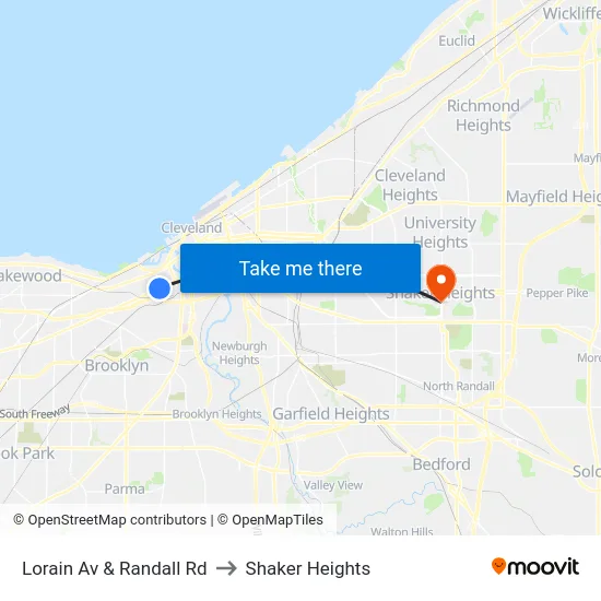 Lorain Av & Randall Rd to Shaker Heights map