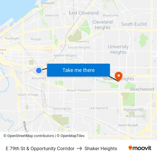 E 79th St & Opportunity Corridor to Shaker Heights map
