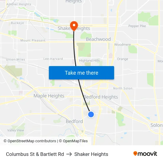 Columbus St & Bartlett Rd to Shaker Heights map