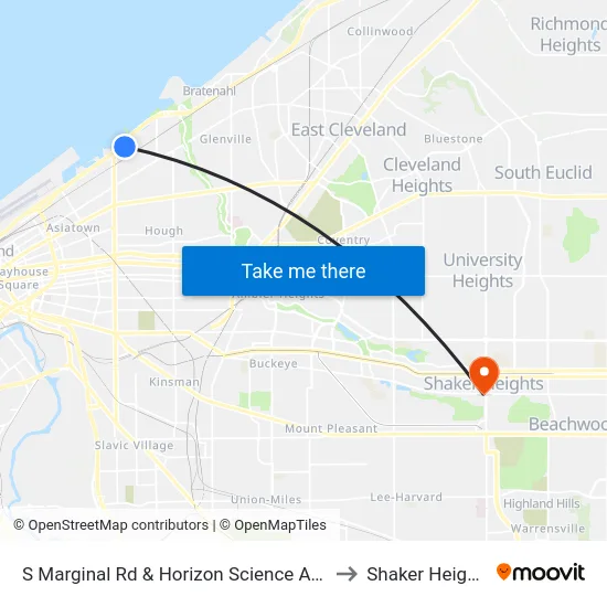 S Marginal Rd & Horizon Science Acad to Shaker Heights map