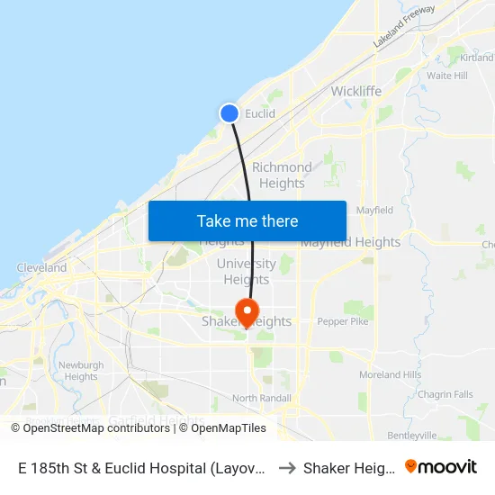 E 185th St & Euclid Hospital (Layover) #1 to Shaker Heights map
