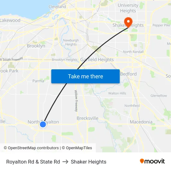 Royalton Rd & State Rd to Shaker Heights map