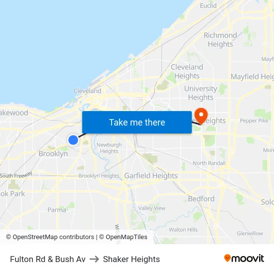 Fulton Rd & Bush Av to Shaker Heights map