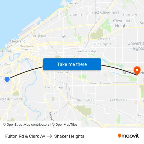 Fulton Rd & Clark Av to Shaker Heights map