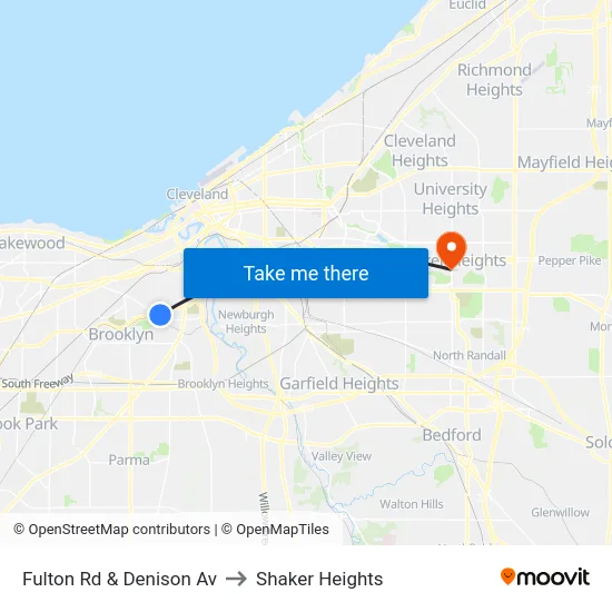 Fulton Rd & Denison Av to Shaker Heights map