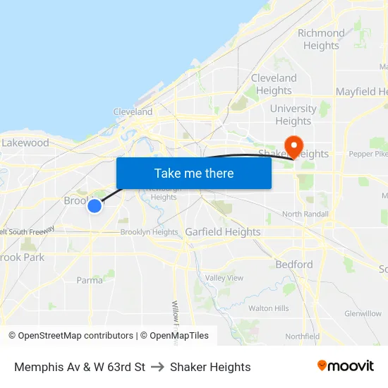 Memphis Av & W 63rd St to Shaker Heights map
