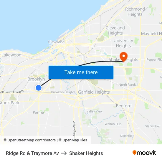 Ridge Rd & Traymore Av to Shaker Heights map