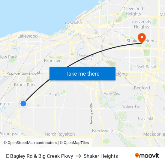 E Bagley Rd & Big Creek Pkwy to Shaker Heights map