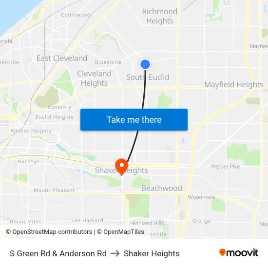 S Green Rd & Anderson Rd to Shaker Heights map