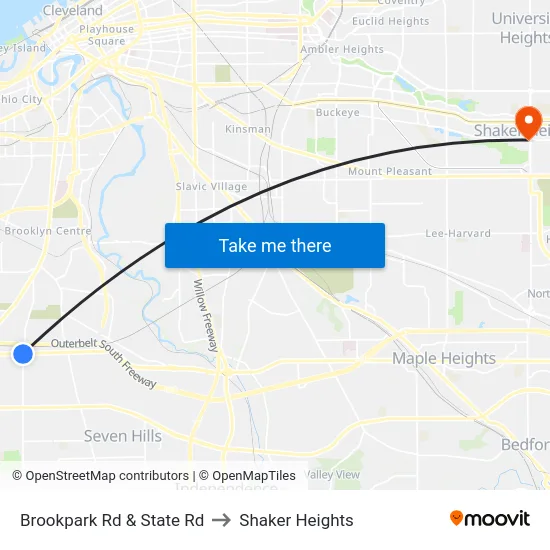 Brookpark Rd & State Rd to Shaker Heights map