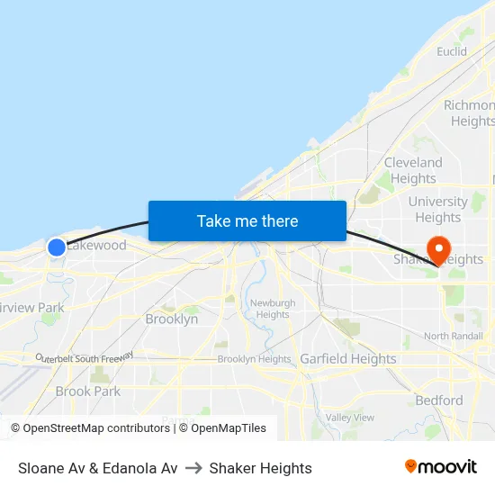 Sloane Av & Edanola Av to Shaker Heights map