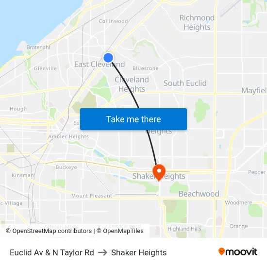 Euclid Av & N Taylor Rd to Shaker Heights map