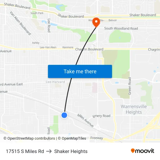 17515 S Miles Rd to Shaker Heights map