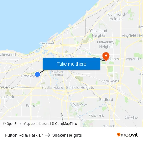 Fulton Rd & Park Dr to Shaker Heights map
