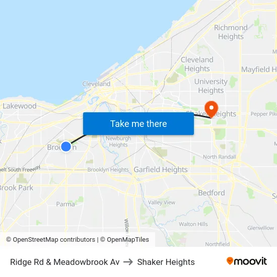 Ridge Rd & Meadowbrook Av to Shaker Heights map