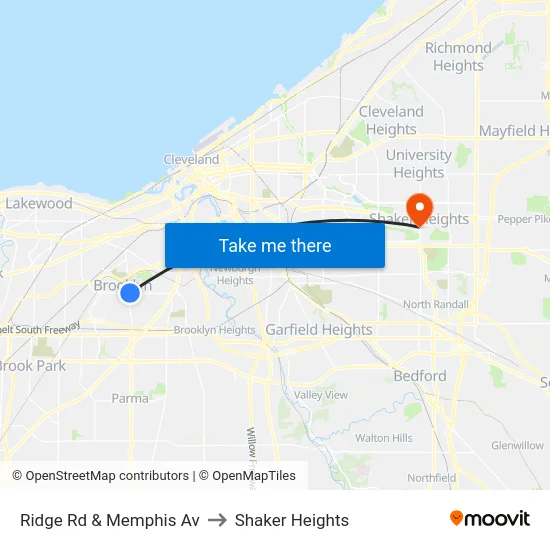 Ridge Rd & Memphis Av to Shaker Heights map