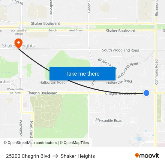 25200 Chagrin Blvd to Shaker Heights map