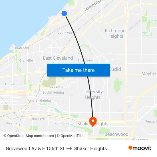 Grovewood Av & E 156th St to Shaker Heights map