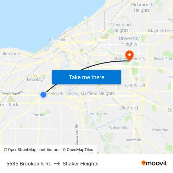 5685 Brookpark Rd to Shaker Heights map