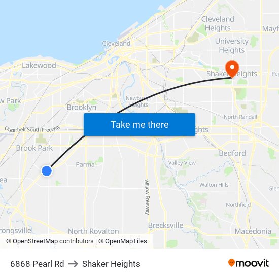 6868 Pearl Rd to Shaker Heights map