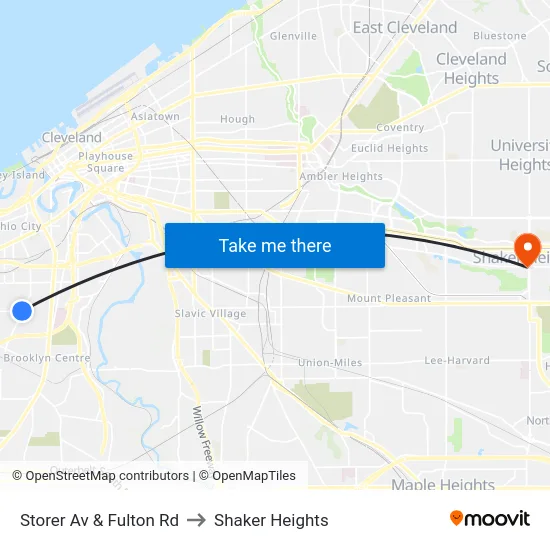 Storer Av & Fulton Rd to Shaker Heights map