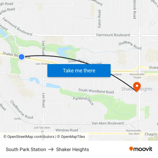 South Park Station to Shaker Heights map