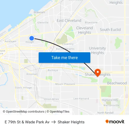 E 79th St & Wade Park Av to Shaker Heights map