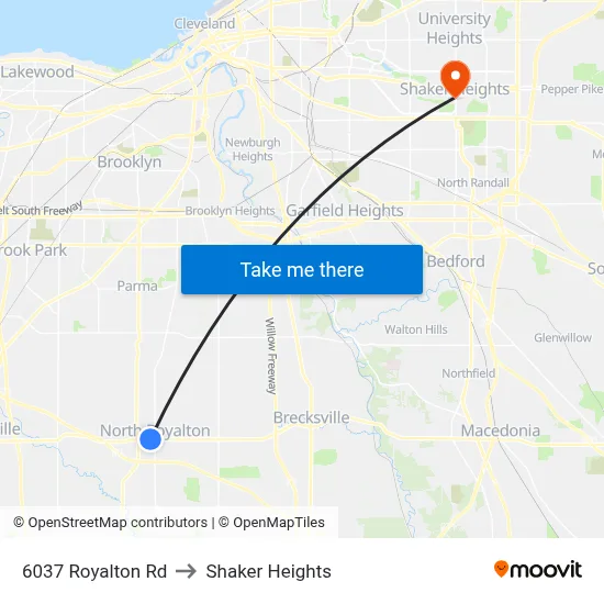 6037 Royalton Rd to Shaker Heights map