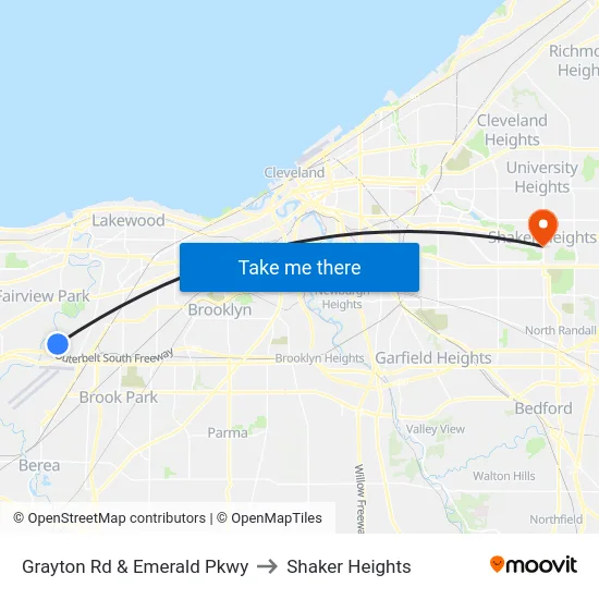 Grayton Rd & Emerald Pkwy to Shaker Heights map