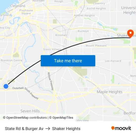 State Rd & Burger Av to Shaker Heights map