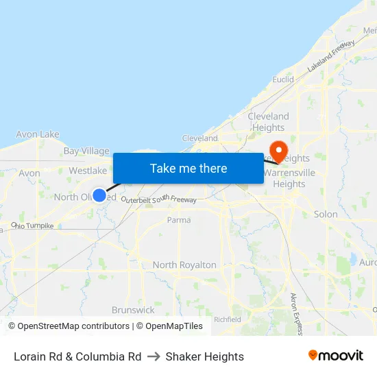 Lorain Rd & Columbia Rd to Shaker Heights map