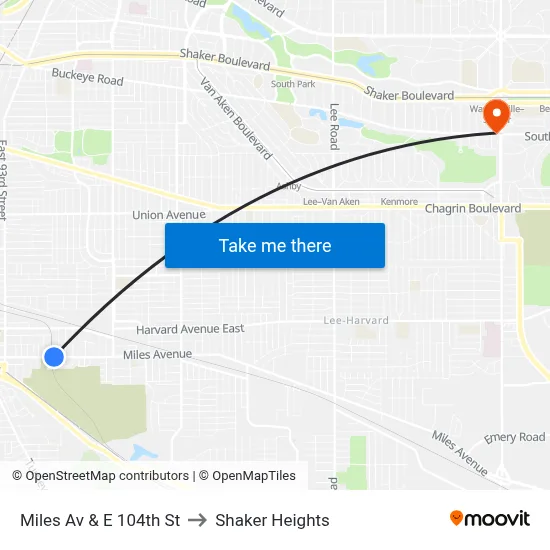 Miles Av & E 104th St to Shaker Heights map