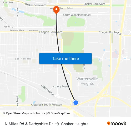 N Miles Rd & Derbyshire Dr to Shaker Heights map