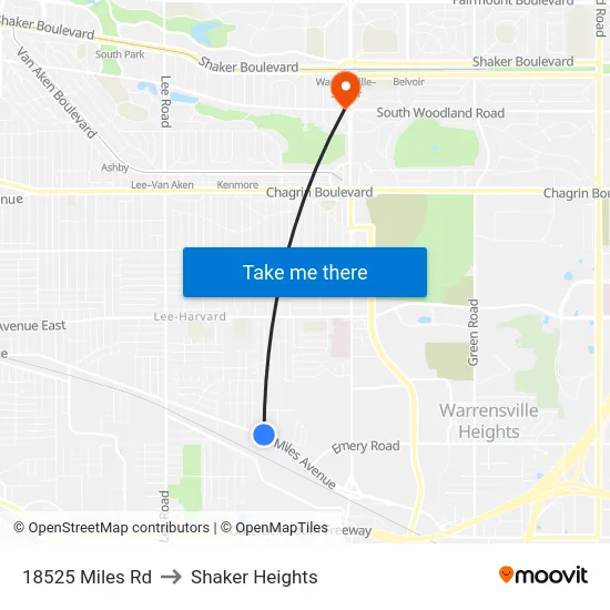 18525 Miles Rd to Shaker Heights map