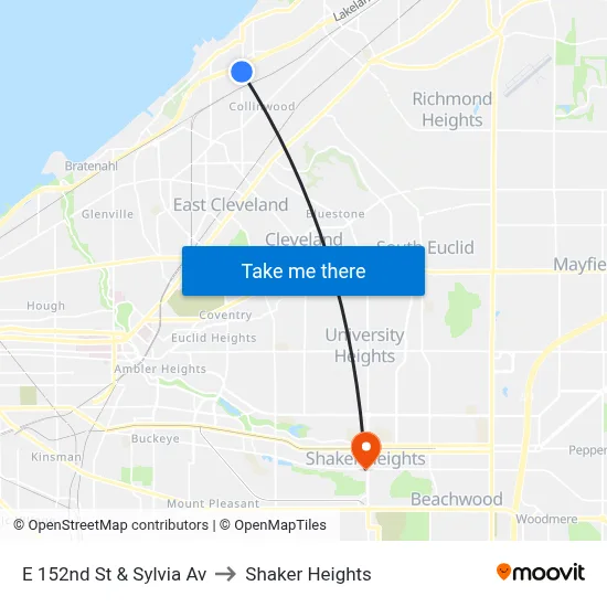 E 152nd St & Sylvia Av to Shaker Heights map